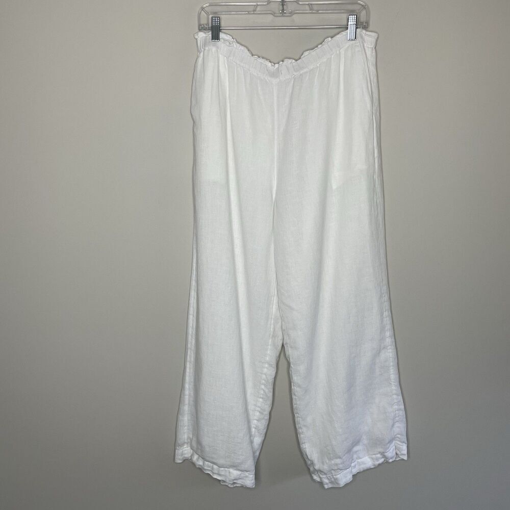 J.CREW Linen Pants Women Large White Pull-On Straight Leg Lined Pockets BW527